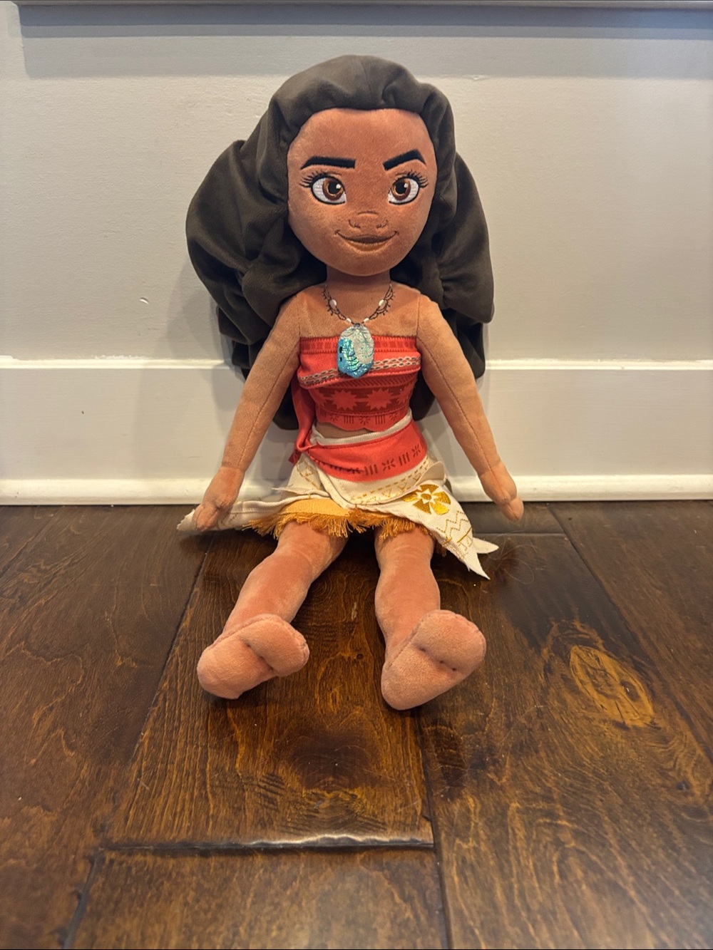 Disney Moana Plush Doll with Brown Hair, Tan Skin, White and Yellow Outfit